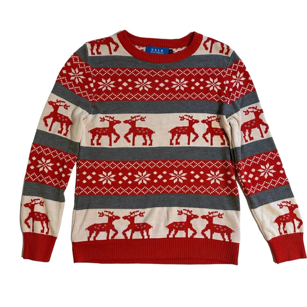 SSLR Boys Reindeer Snowflakes Christmas Sweater Medium
